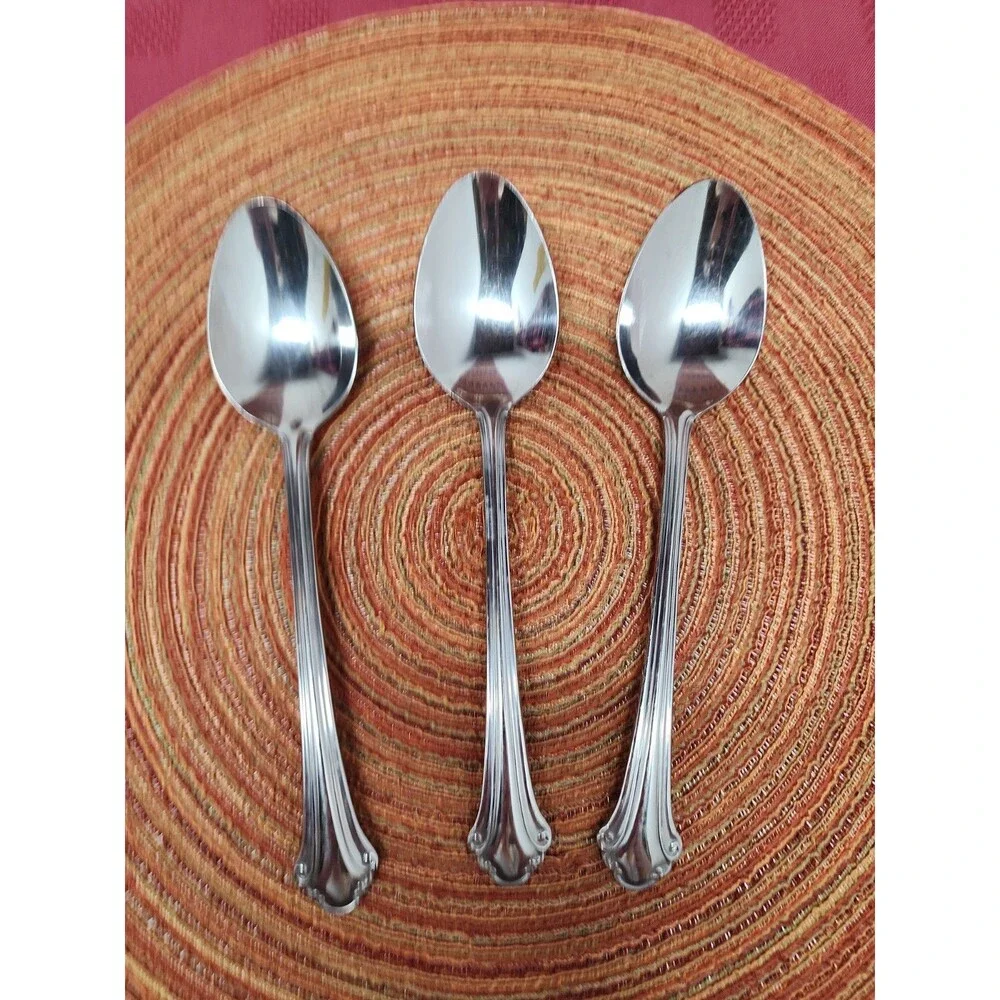 Pfaltzgraff Meridian Flatware 3 Large Serving Spoons 18/0 Stainless Steel 8 Inch